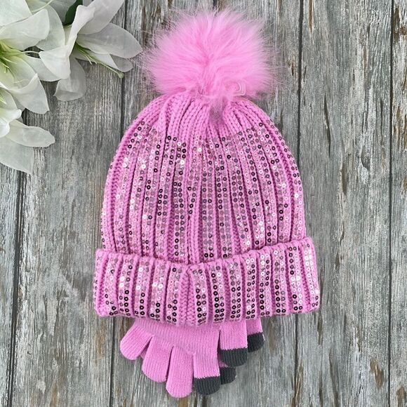 Girls Justice Ribbed & Full Print Winter Cozy Beanie and Gloves 2, 2-Piece Sets - Picture 6 of 13